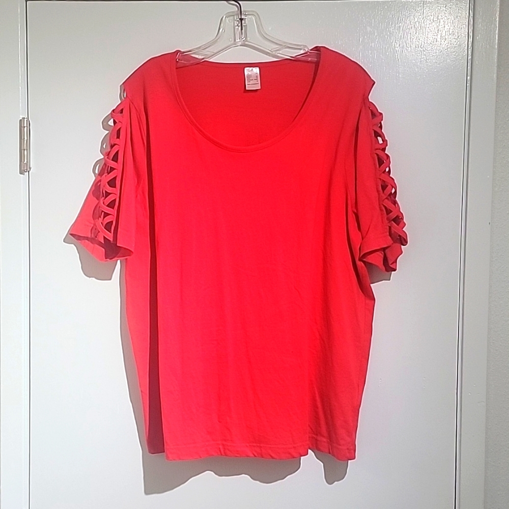Woman's T Shirt Lattice Sleeve Top